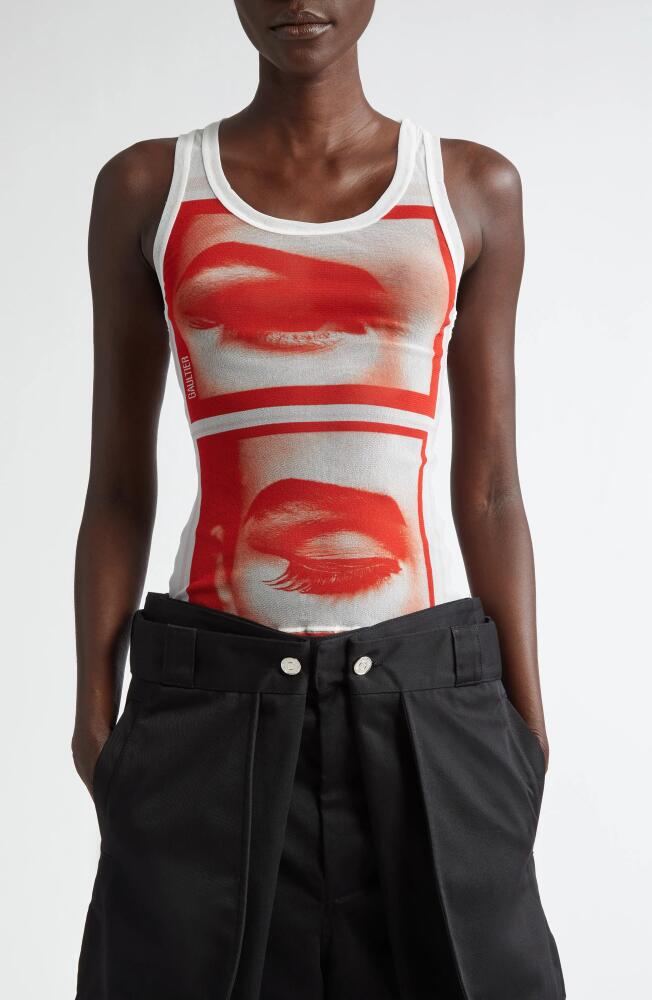 Jean Paul Gaultier Eye Print Mesh Tank in White/Red/Light Orange Cover