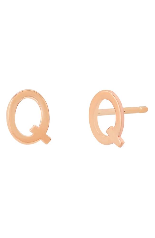 BYCHARI Large Initial Stud Earrings in 14K Rose Gold-Q Cover