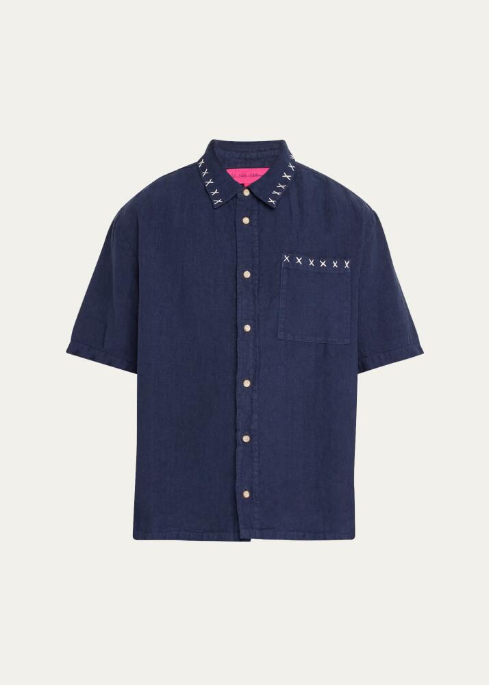 The Elder Statesman Men's Topstitched Linen Sport Shirt Cover