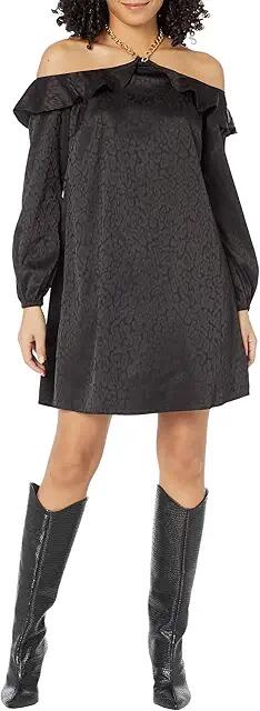 MICHAEL Michael Kors Flounce Off Shoulder Mini Dress (Black) Women's Clothing Cover