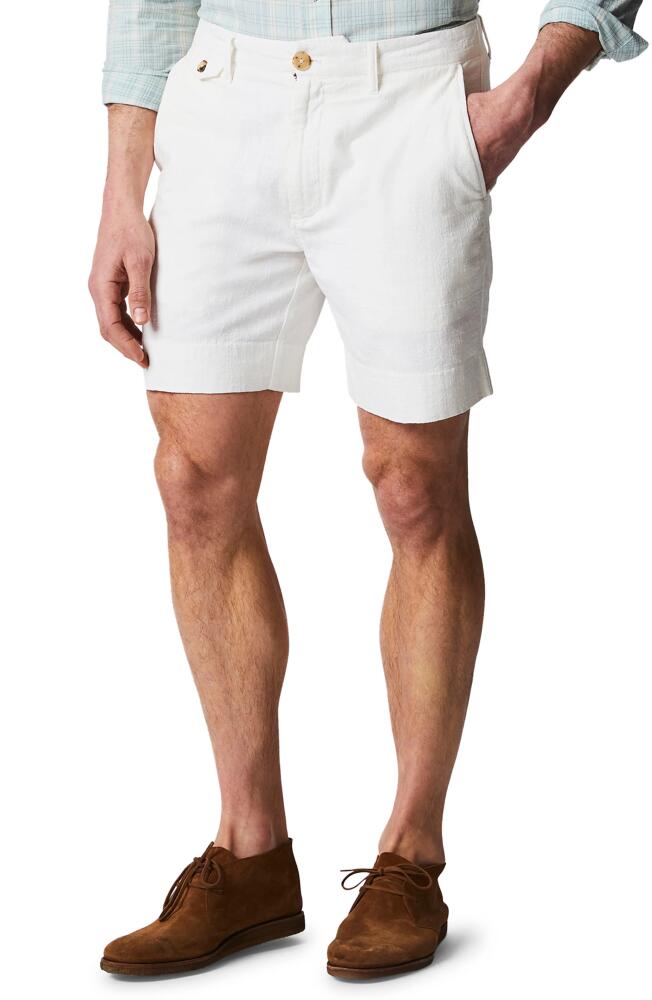 Billy Reid Flat Front Textured Cotton Shorts in Tinted White Cover