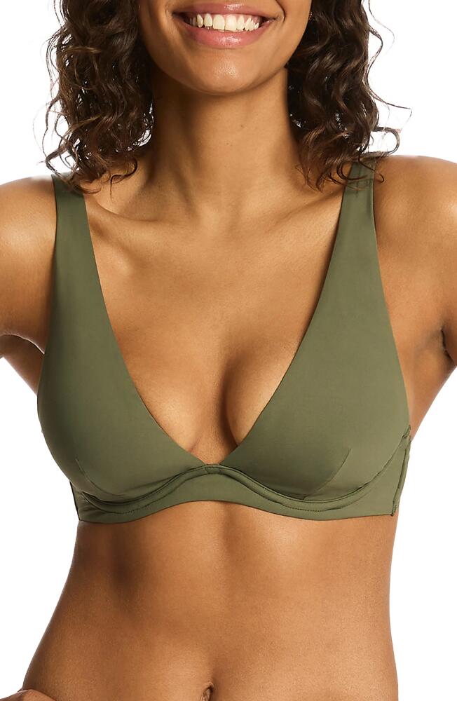 Sea Level Essentials Longline Triangle Bikini Top in Khaki Cover