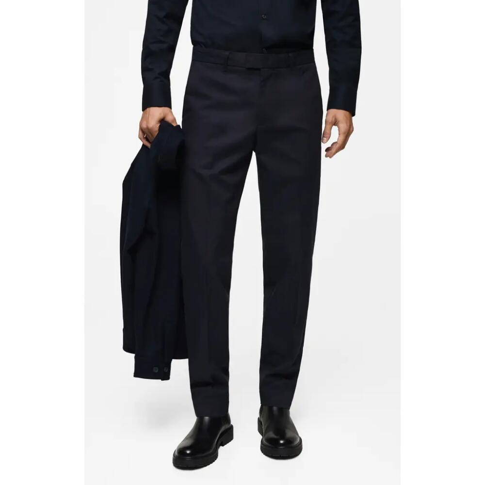 MANGO Regular Fit Cotton Blend Dress Pants in Dark Navy Cover