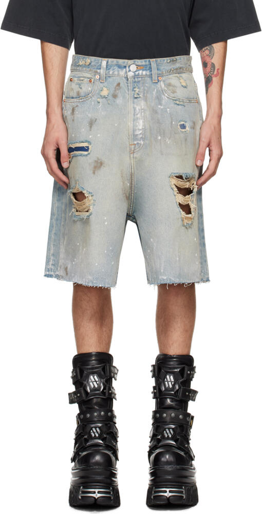 VETEMENTS Blue Trashed Big Shape Denim Shorts Cover