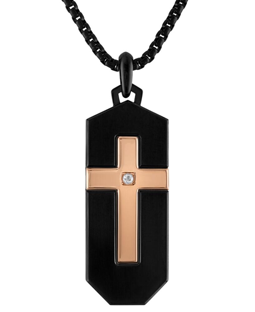 Bulova Black & Rose Gold-Tone Ip Stainless Steel Diamond-Accent Cross 26" Pendant Necklace - Black Cover