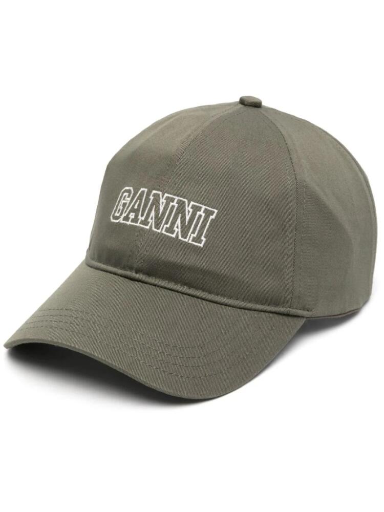 GANNI logo-embroidered cotton cap - Green Cover