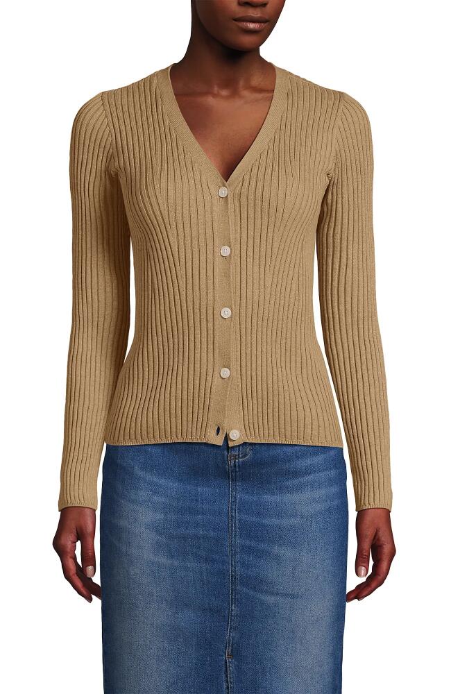 Lands' End Fine Gauge Cotton Cardigan Sweater in Vicuna Heather Cover