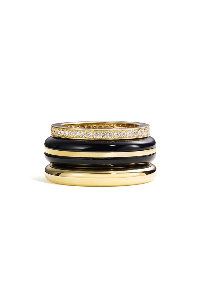 BY PARIAH Set of 3 Stack Rings in Black/Yellow Gold Cover