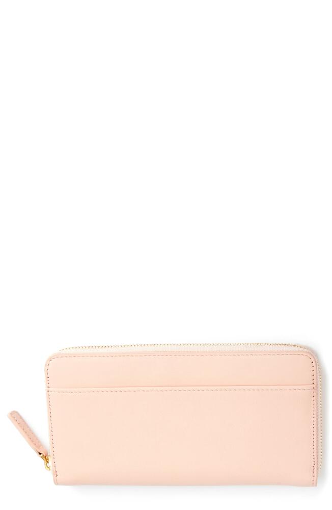 ROYCE New York Personalized Continental RFID Leather Zip Wallet in Light Pink - Silver Foil Cover