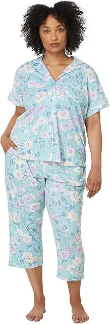 Karen Neuburger Plus Short Sleeve Girlfriend Capri PJ Set with Lace Detail (Siesta Floral) Women's Pajama Sets Cover