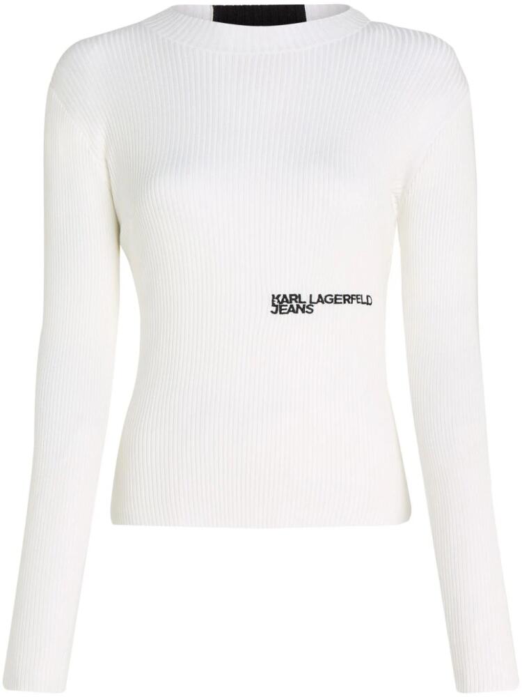 Karl Lagerfeld Jeans logo-embroidered ribbed-knit jumper - White Cover