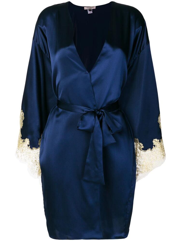 Gilda & Pearl Gina lace-cuff satin dressing gown - Blue Cover