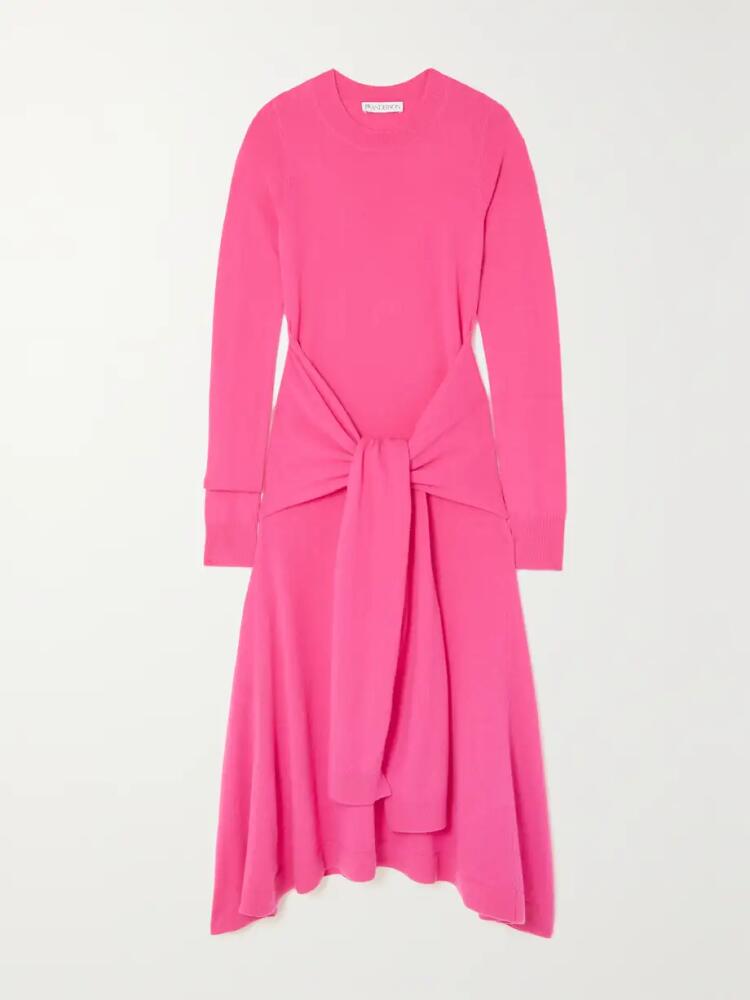 JW Anderson - Asymmetric Tie-detailed Merino Wool Midi Dress - Pink Cover