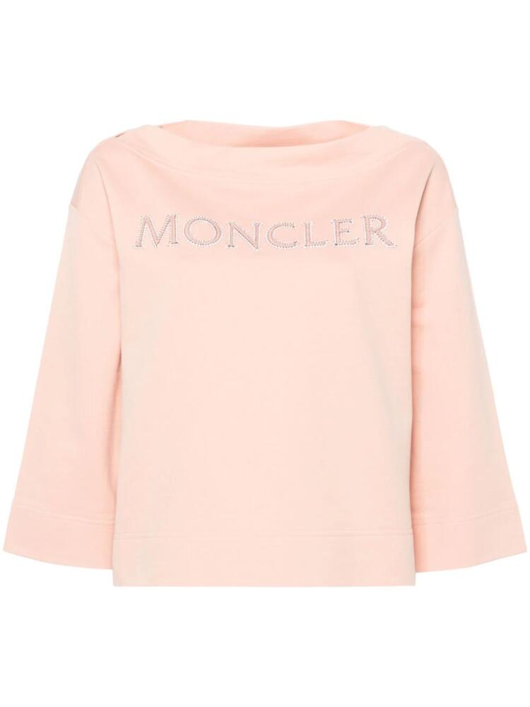 Moncler logo-appliqué boat-neck sweatshirt - Pink Cover