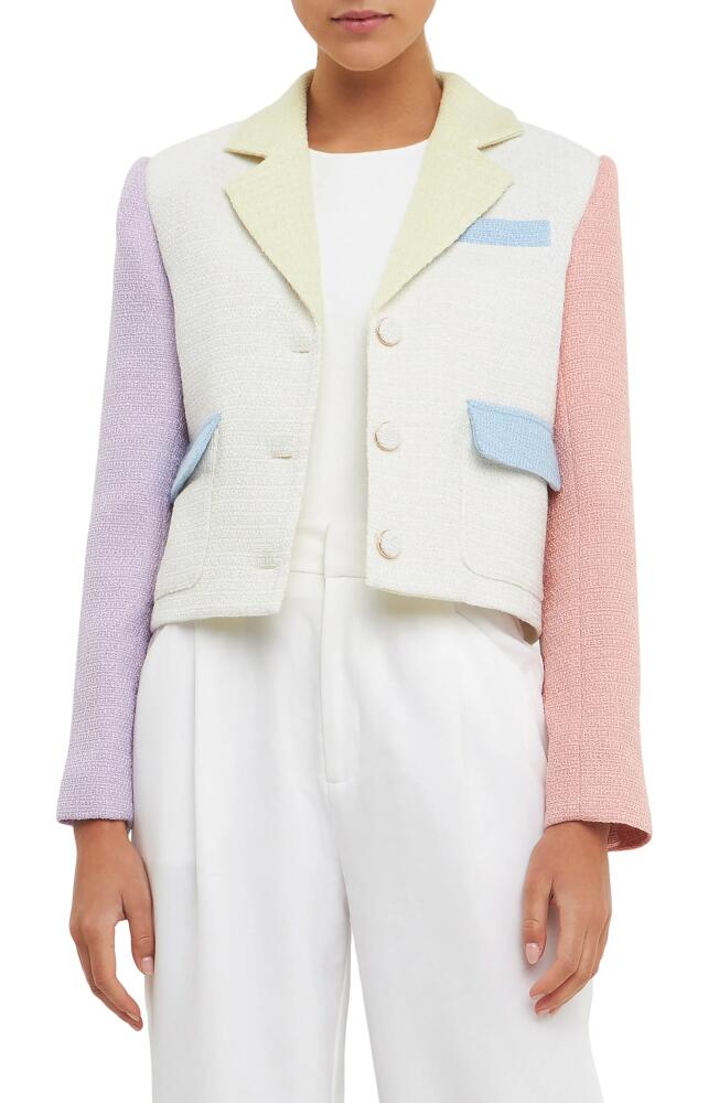 Endless Rose Colorblock Tweed Jacket in White Multi Cover