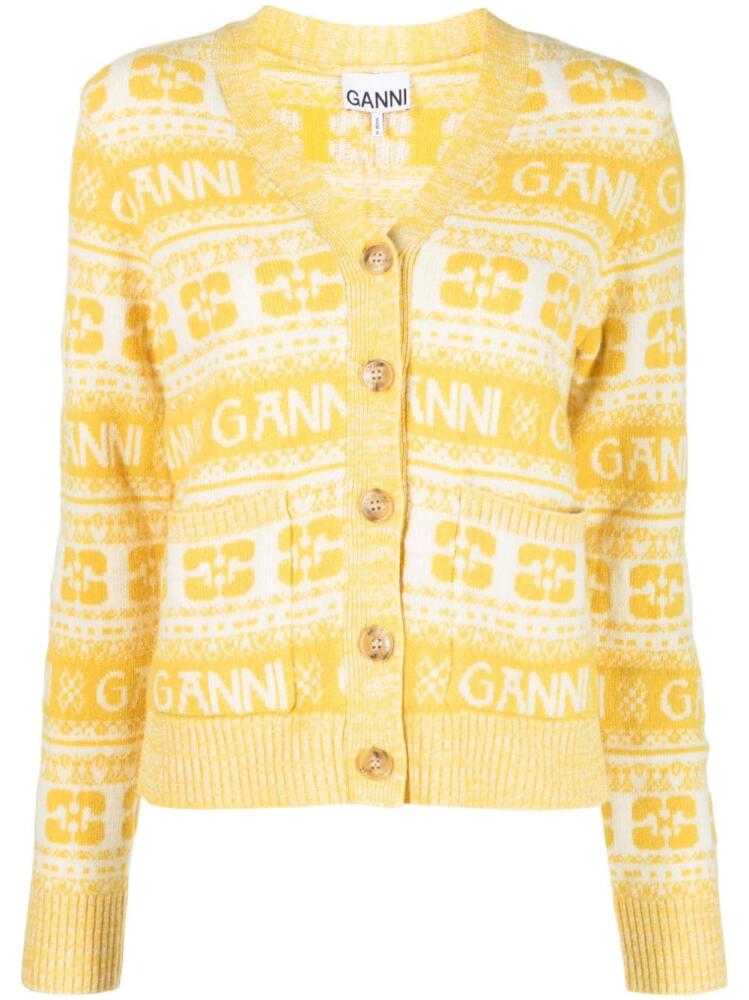 GANNI V-neck knit cardigan - Yellow Cover