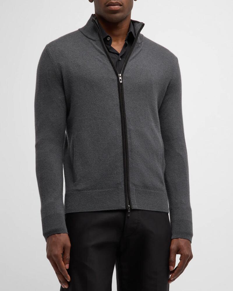 Neiman Marcus Cashmere Collection Men's Recycled Cashmere Full-Zip Sweater Cover