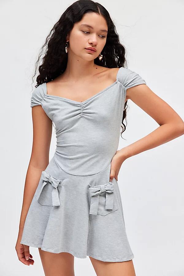 Kimchi Blue Ada Drop Waist Bow Pocket Mini Dress in Grey Cover