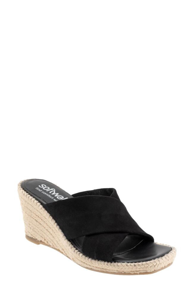 SoftWalk Hastings Espadrille Platform Wedge Slide Sandal in Black Suede Cover