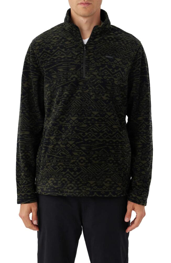 O'Neill Carson Print Quarter Zip Superfleece Pullover in Dark Olive Cover