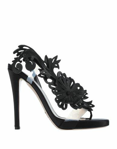 Ermanno Scervino Woman Sandals Black Soft Leather, Textile fibers Cover