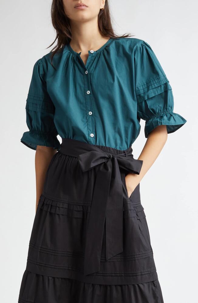 MILLE Fayette Cotton Button-Up Top in Emerald Poplin Cover