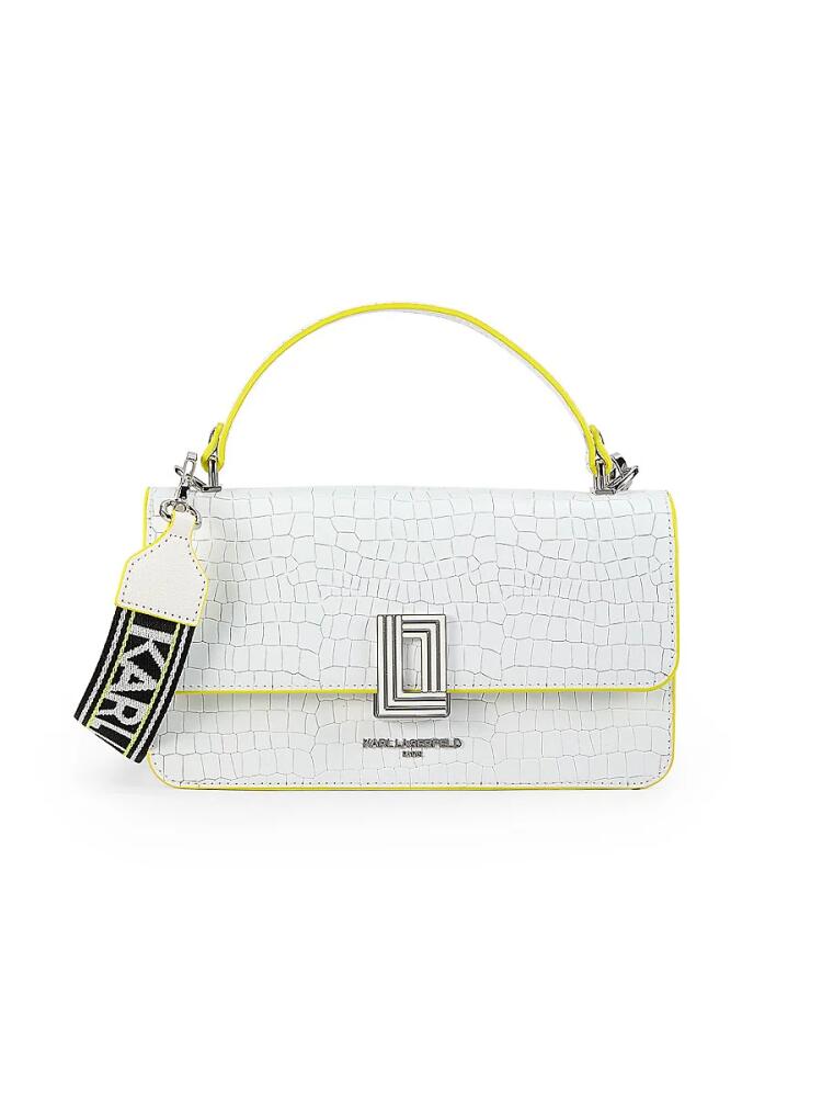 Karl Lagerfeld Paris Women's Simone Embossed Croc Leather Two Way Top Handle Bag - White Neon Cover