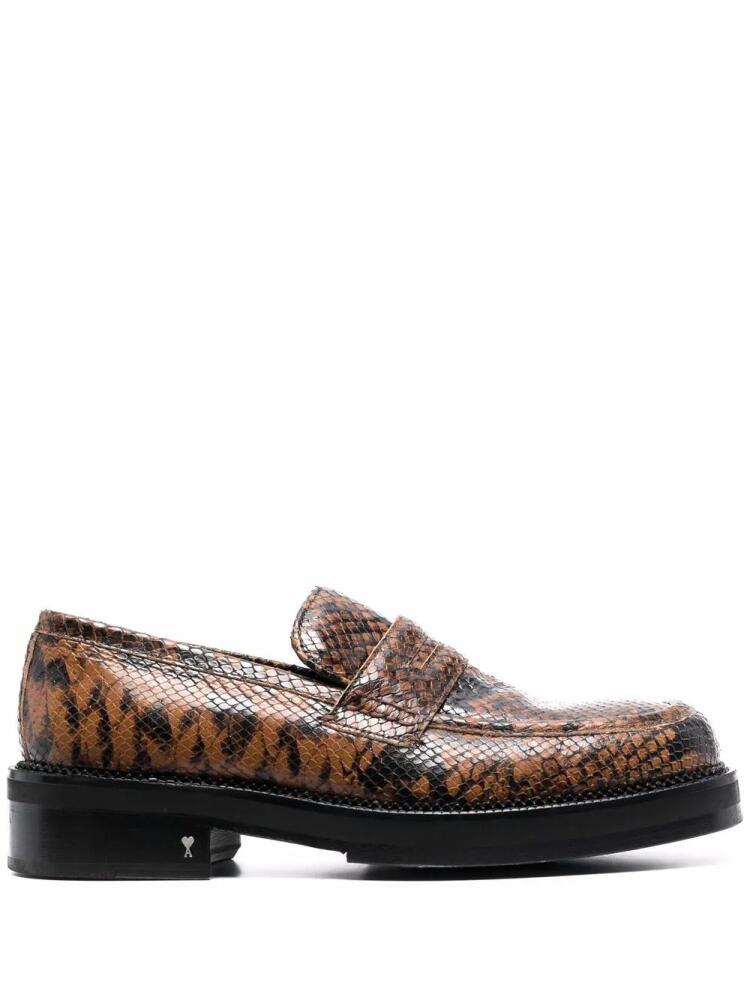 AMI Paris snakeskin-effect leather loafers - Brown Cover