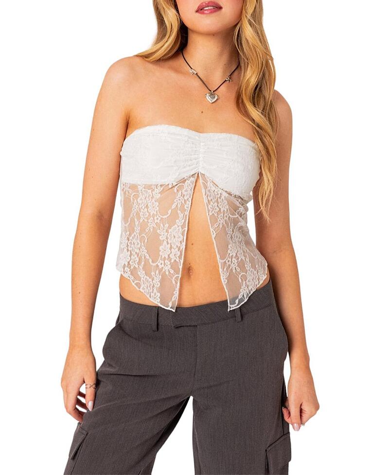 Edikted Twilight Sheer Lace Split Front Top Cover