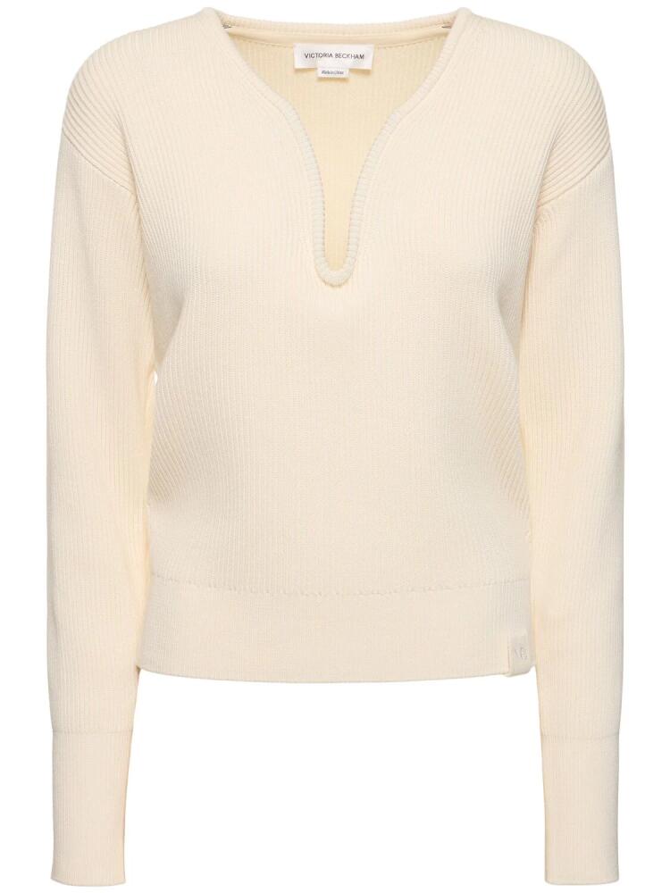 VICTORIA BECKHAM V Neck Cotton & Silk Knit Sweater Cover