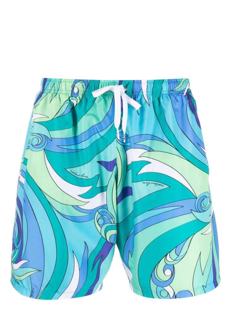 Moschino abstract-pattern drawstring swim shorts - Green Cover