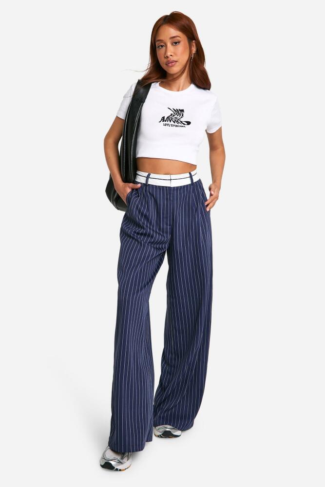 boohoo Womens Reverse Waistband Tailored Wide Leg Pants - Navy Cover