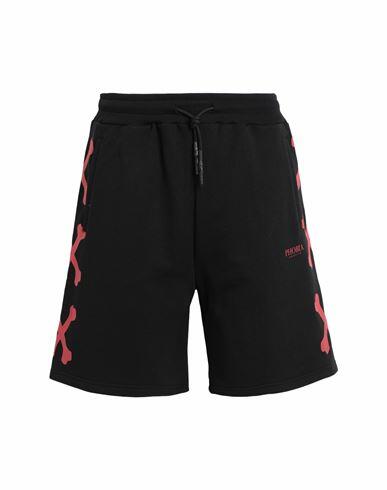 Phobia Archive Black Shorts With Red Cross Bones Man Shorts & Bermuda Shorts Black Cotton Cover