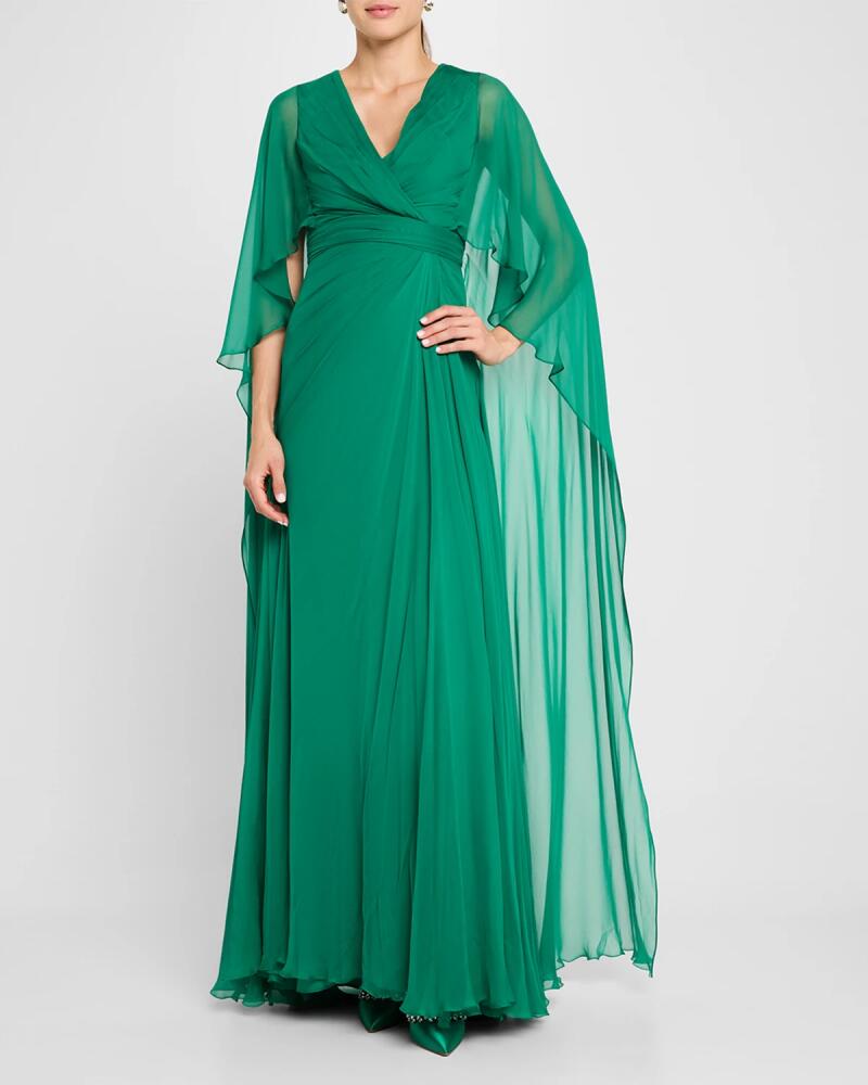 Zuhair Murad V-Neck Cape-Sleeves Chiffon Gown Cover