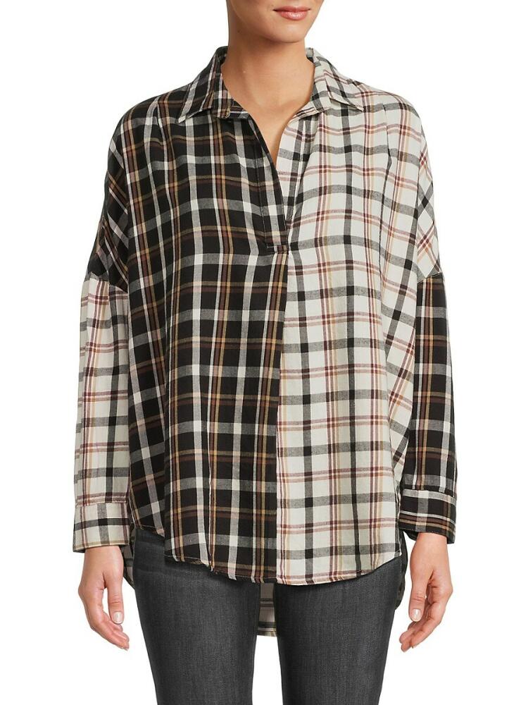 French Connection Women's Panita Plaid Collared Shirt - Medium Dark Check Cover