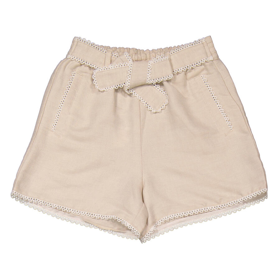 Chloe Girls Ivory Scalloped Trim Detail Belted Shorts Cover