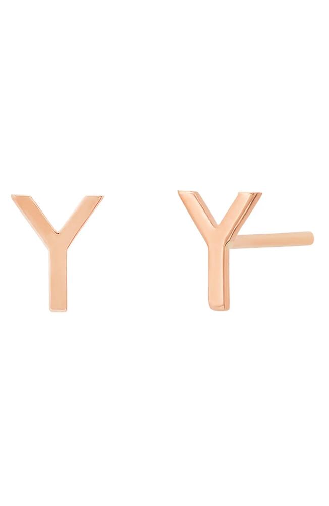 BYCHARI Large Initial Stud Earrings in 14K Rose Gold-Y Cover