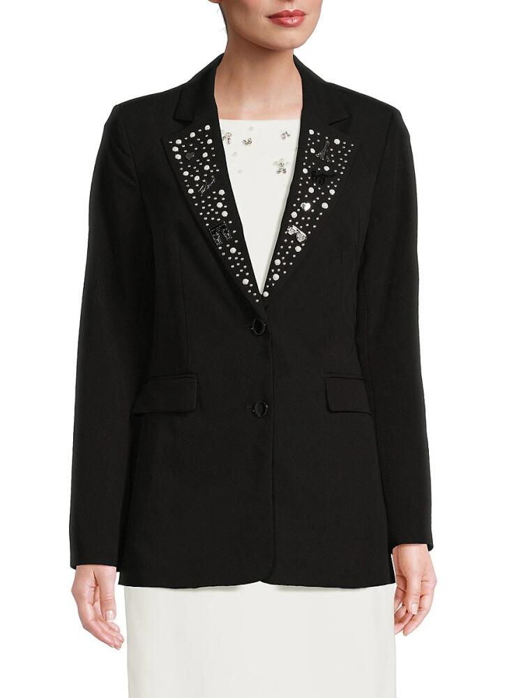 Karl Lagerfeld Paris Women's Pin Embellished Blazer - Black Cover