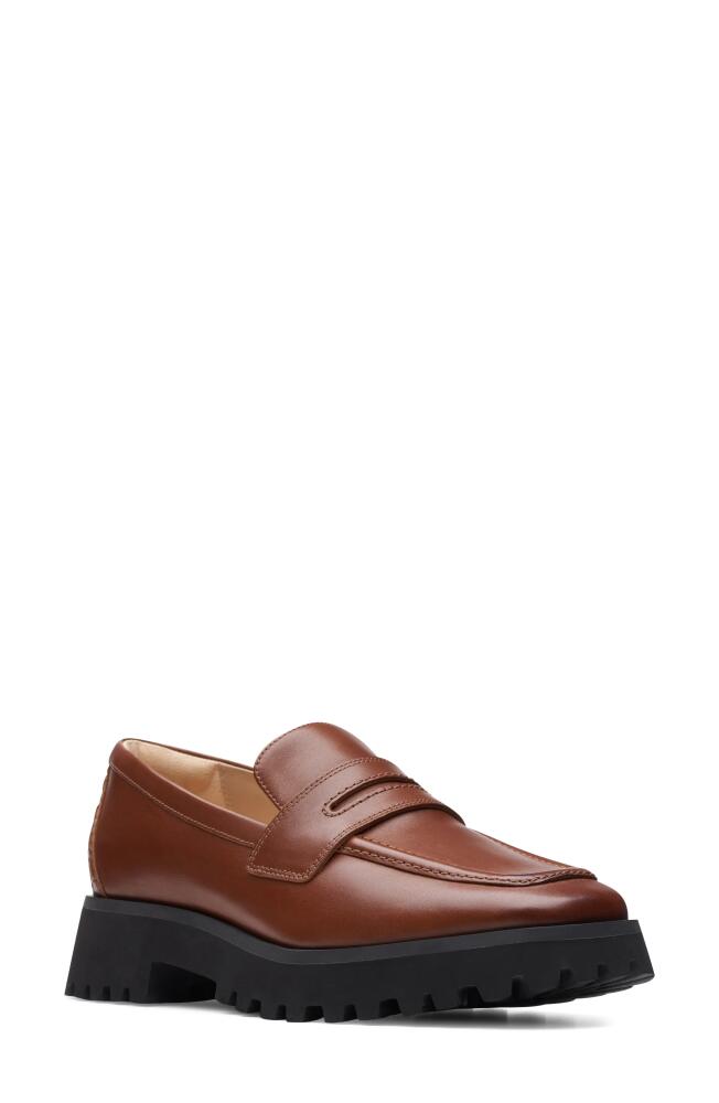 Clarks(r) Stayso Edge Platform Penny Loafer in Caramel Leather Cover