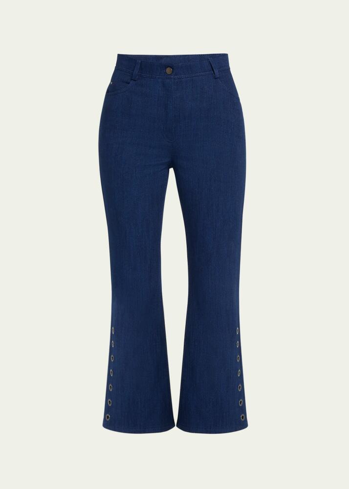 Akris punto Cali Eyelet Flared Crop Denim Pants Cover