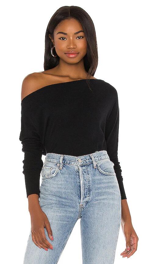 Enza Costa Cashmere Cuffed Off Shoulder Long Sleeve Top in Black Cover