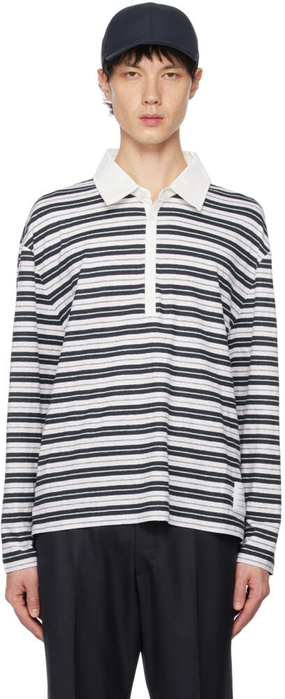 Thom Browne White & Navy Striped Polo Cover