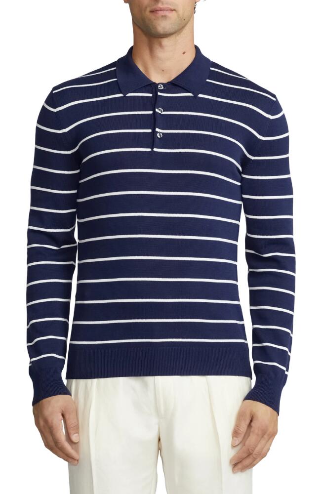 Ralph Lauren Purple Label Stripe Cotton Polo Sweater in Spring Navy/Optic White Cover