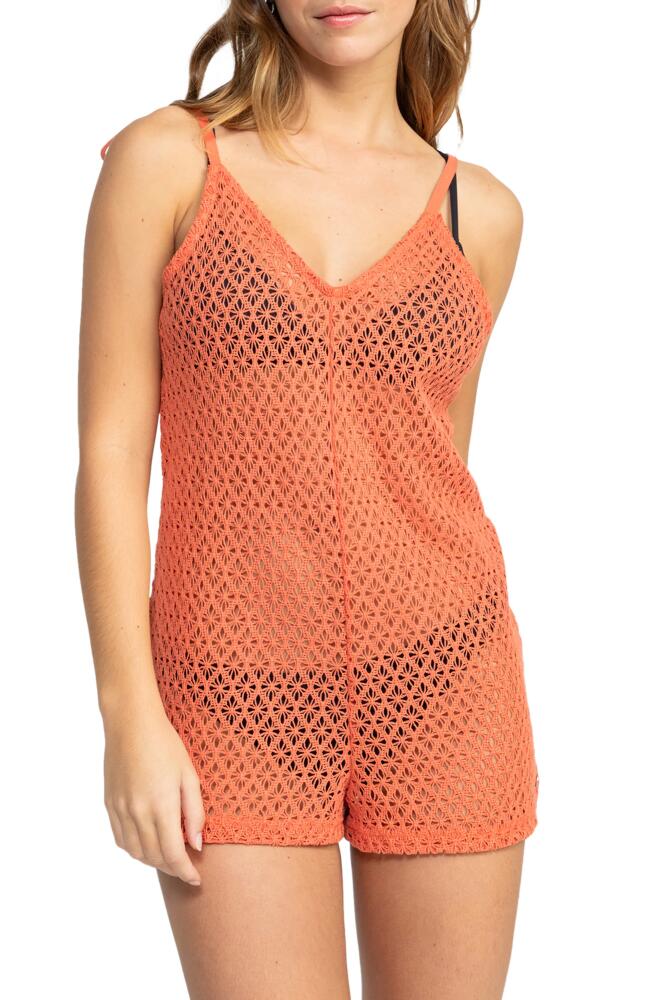 Roxy Ocean Riders Open Stitch Cotton Blend Cover-Up Romper in Apricot Brandy Cover