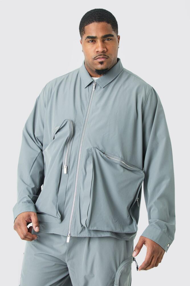 Mens Plus Technical Stretch Harrington Asymmetrical Jacket - Grey Cover