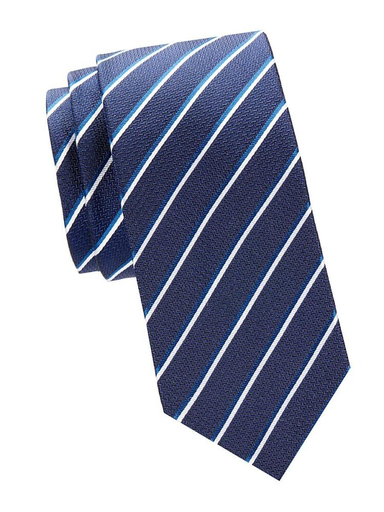 Saks Fifth Avenue Men's Striped Silk Tie - Navy White Cover