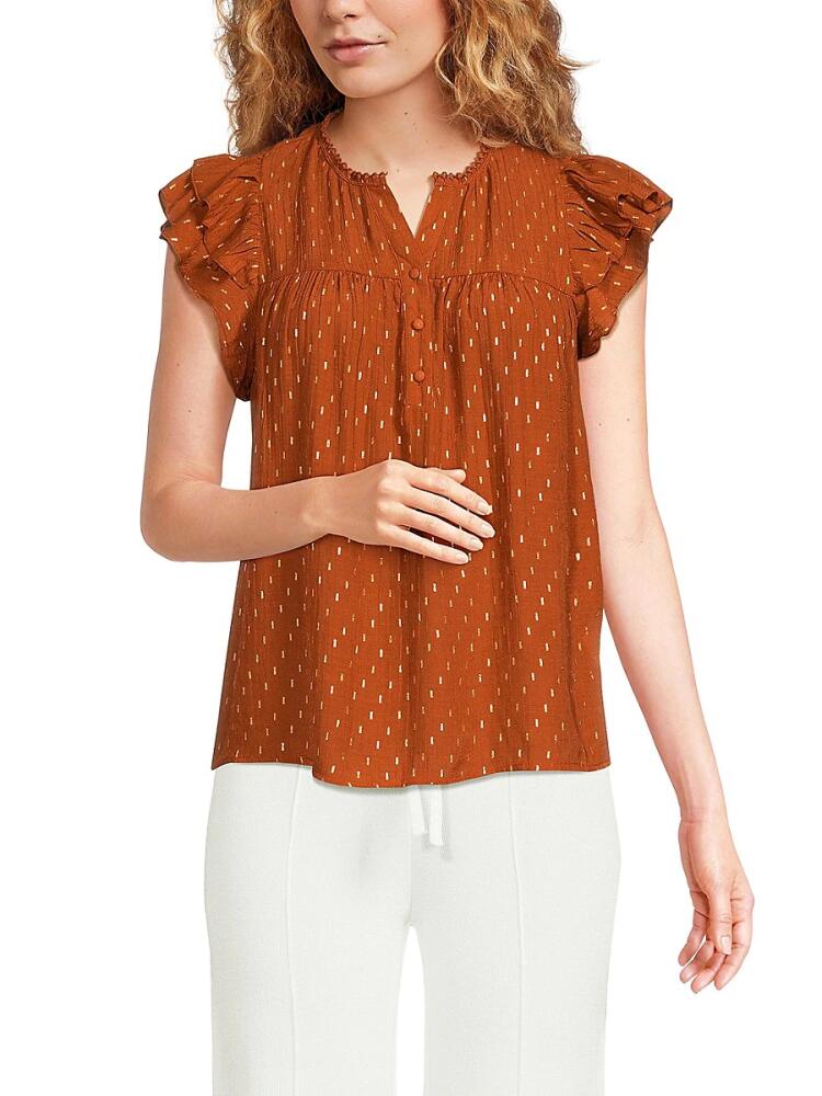 NANETTE nanette lepore Women's Pattern Splitneck Top - Gingerbread Cover