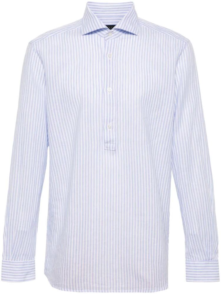 Fay striped linen-blend shirt - Blue Cover