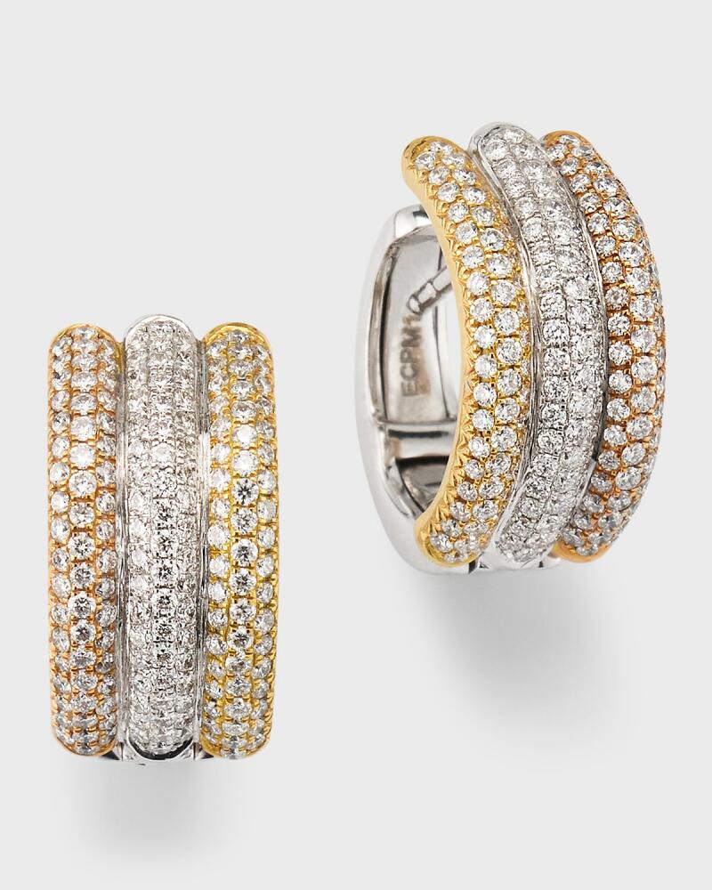 64 Facets 18k Tricolor Diamond Huggie Hoop Earrings, 0.75tcw Cover