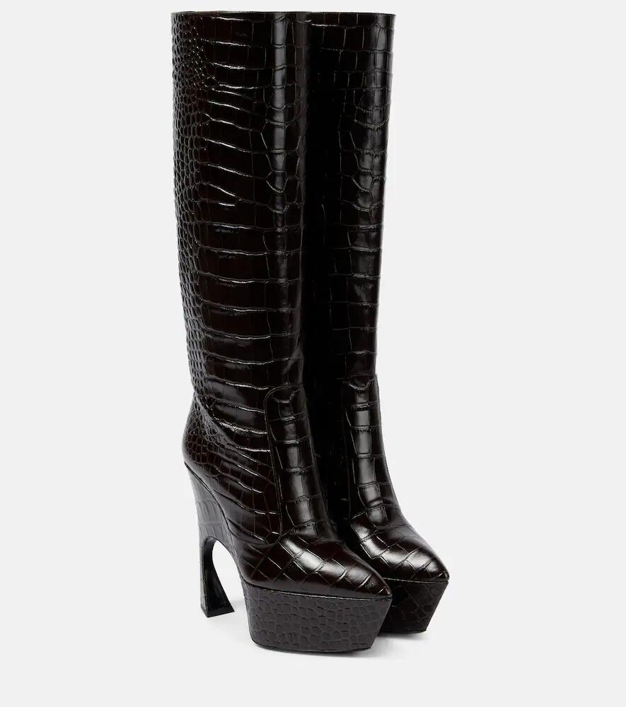 Victoria Beckham Croc-effect leather platform knee-high boots Cover